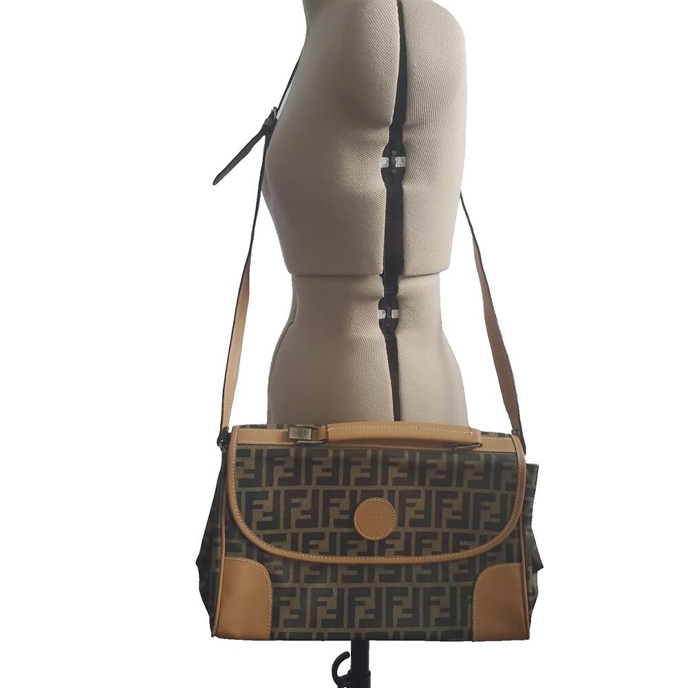Vintage Fendi Zucca Crossbody Bag Brown FF Monogram Canvas Messenger Italy - Picture 3 of 15